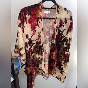 Woven Heart Sheer and velvet Floral Kimono cardigan